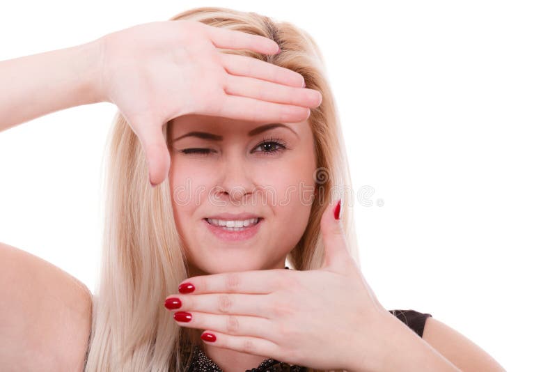 Portrait of Blonde Woman with Hands Close To Face Stock Photo - Image ...