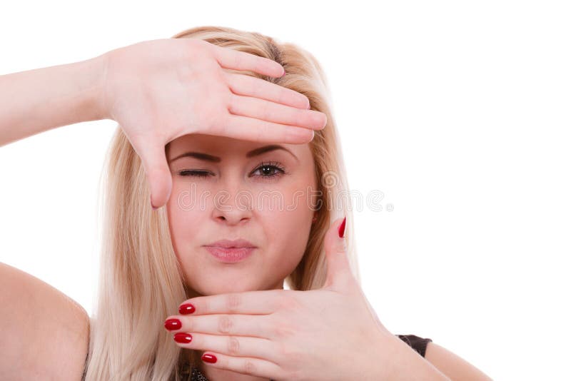 Portrait of Blonde Woman with Hands Close To Face Stock Photo - Image ...