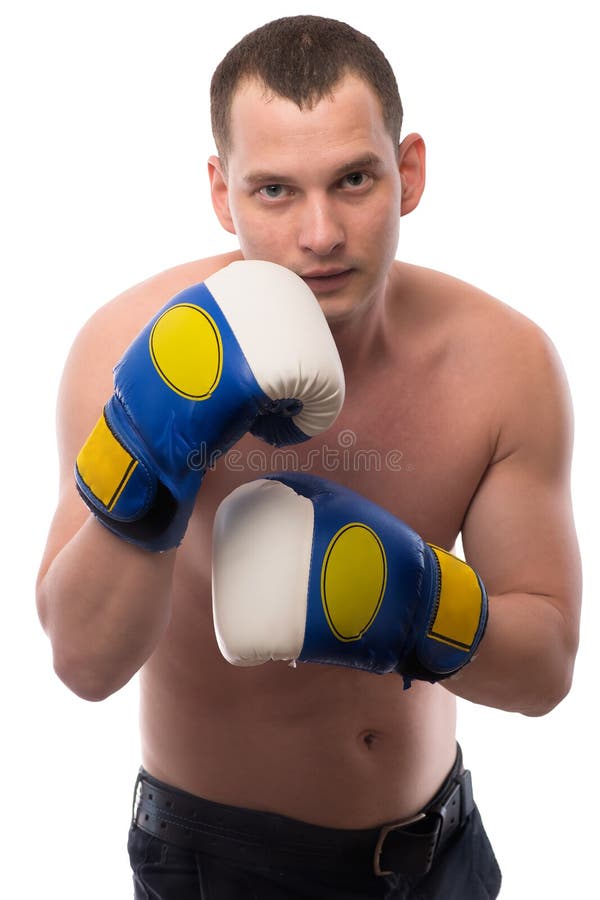 Portrait of a Boxer with Boxing Gloves Isolated Stock Photo Image of