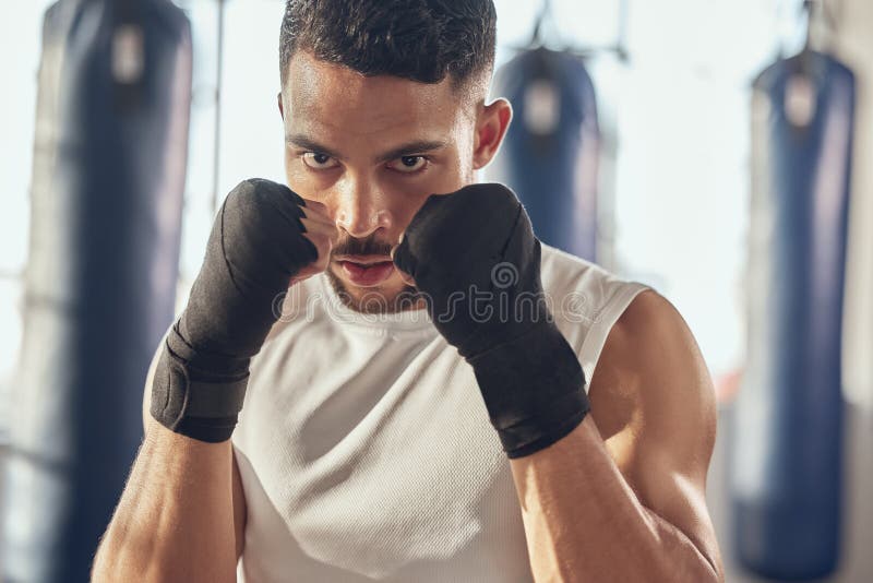 Portrait of Boxer Ready for Combat Training. Closeup on Face of Combat