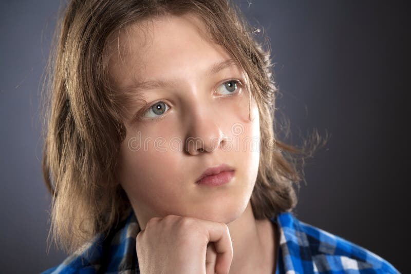 Portrait Of A Boy With Brown Hair Stock Photo Image Of