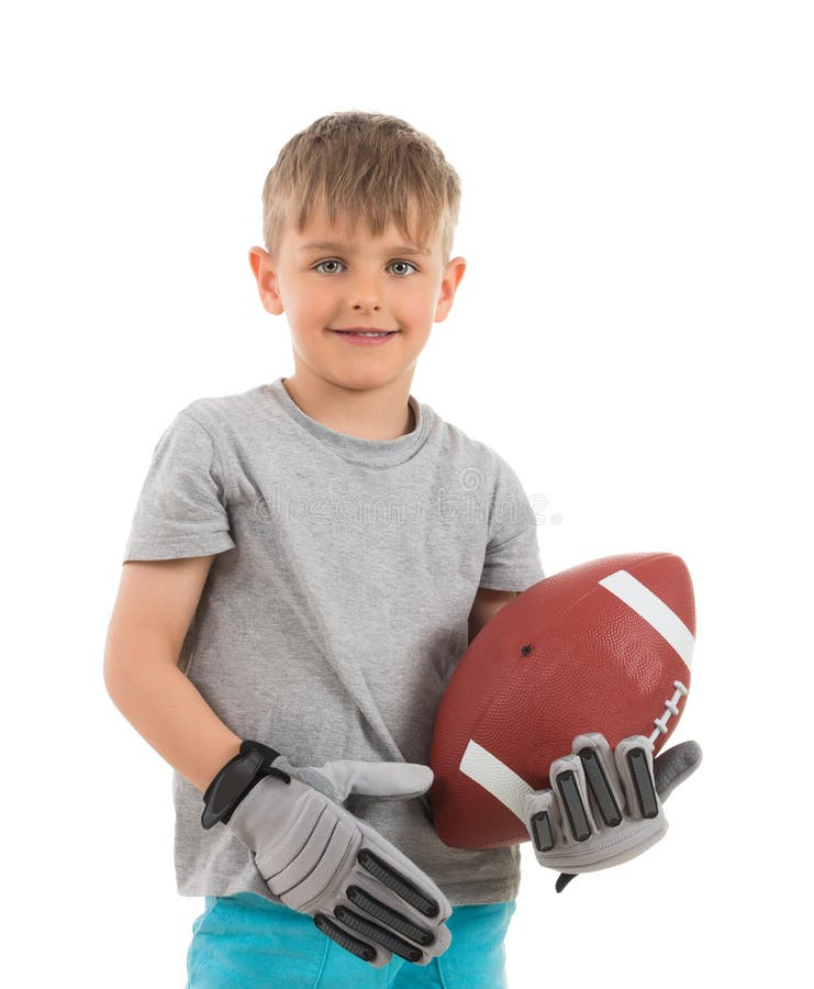 Portrait Of Boy Holding American Football royalty free stock photos Portrait Of Boy Holding American Football royalty free stock photos