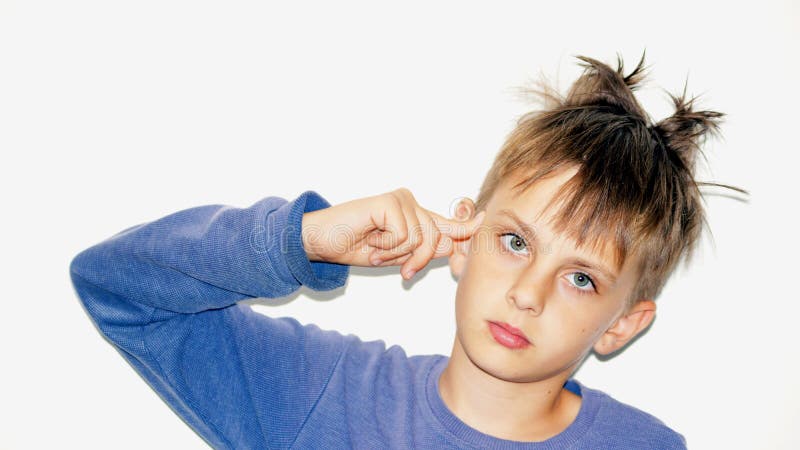 The Boy`s Finger on His Forehead Stock Image - Image of beautifullsad, kids:  186190283
