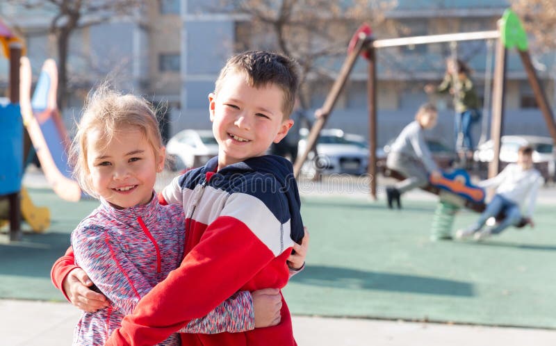 Portrait Of Brother And Sister At The Playground Stock Image Image Of European Outdoors