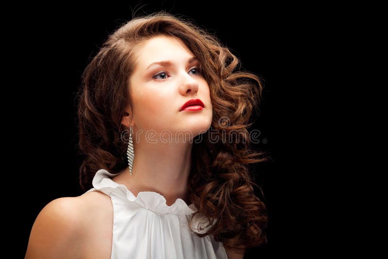 Portrait of brown-haired with beautiful hair