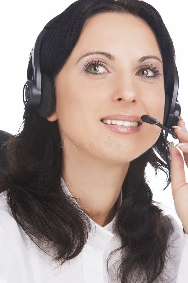 Portrait of brunette call-center operator