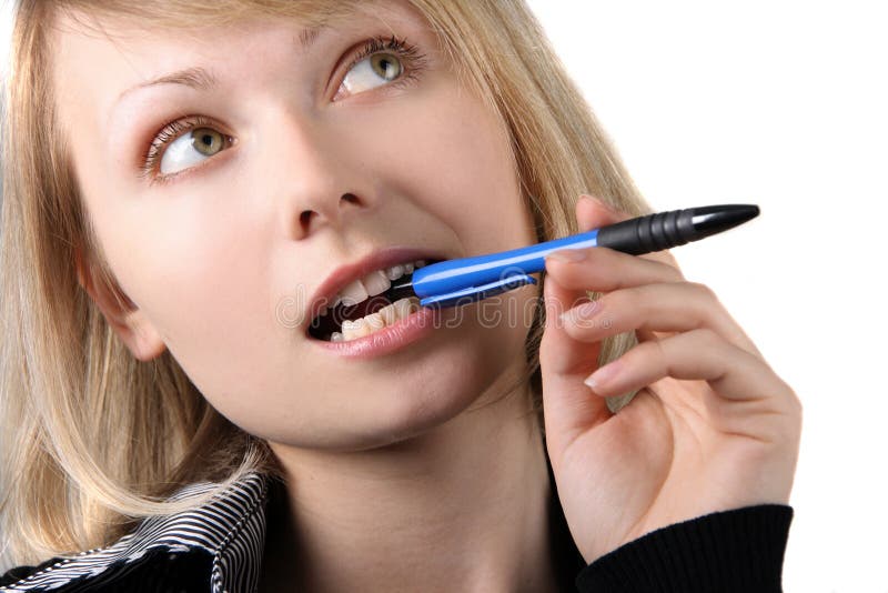 Portrait of business girl with pen