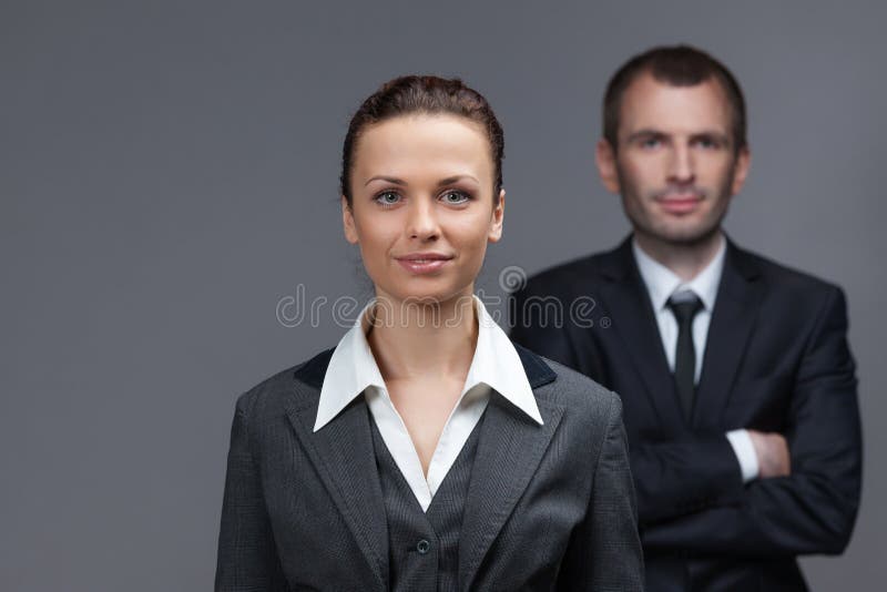 Portrait of business male and female partners stock photos Portrait of business male and female partners stock photos