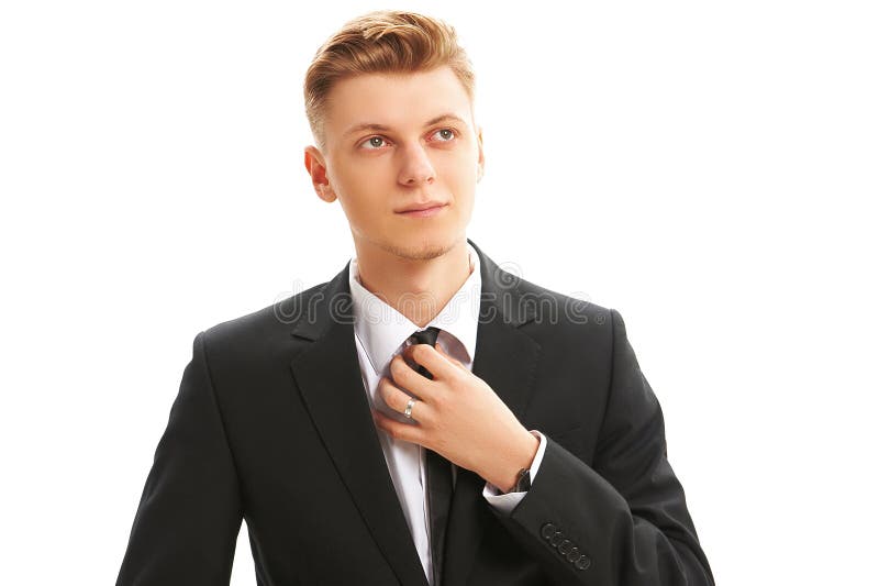 Man in a Black Suit Adjusts His Bow Tie Close-up Stock Image - Image of ...