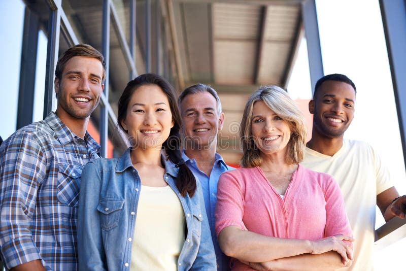Portrait, business people and diversity with teamwork, smile and confidence for creative agency. Face, group and royalty free stock photos