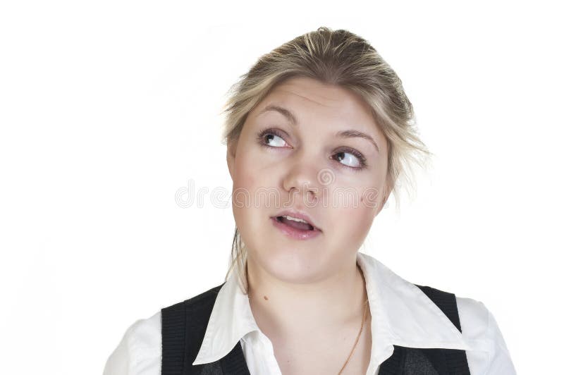 Portrait of business woman, looking up