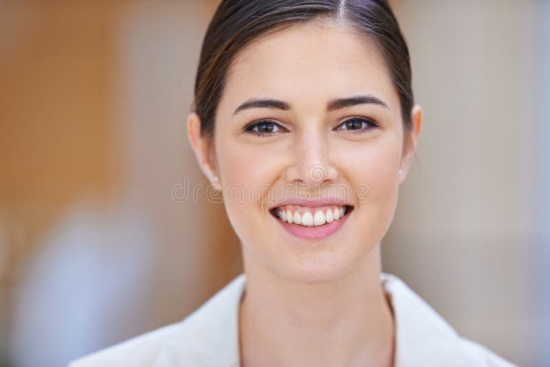 Portrait, business and woman with startup, smile and PR company developer in a workplace. Face, person and corporate royalty free stock image