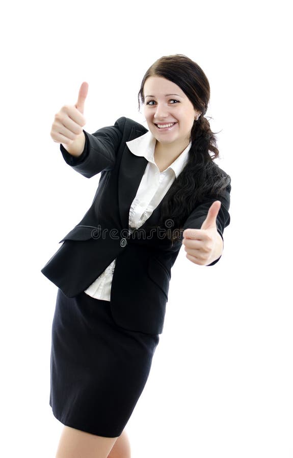 Portrait of business woman with thumbs up