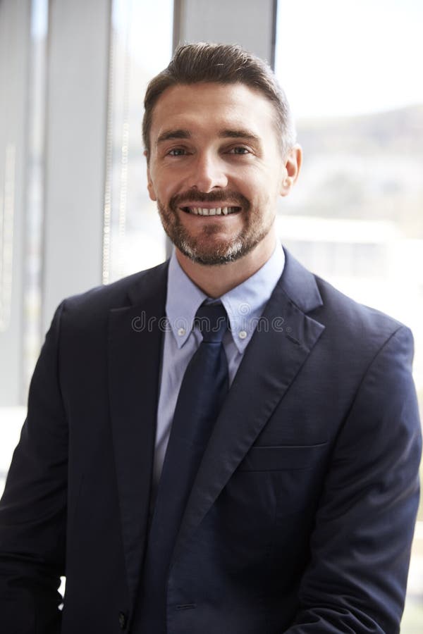 Portrait Of Businessman Standing By Window In Office royalty free stock images Portrait Of Businessman Standing By Window In Office royalty free stock images