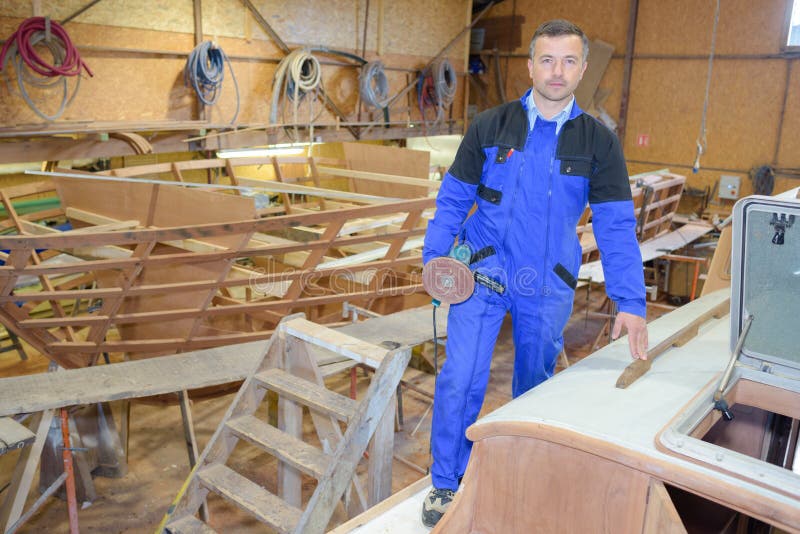 Portrait Carpenter in Boat Yard Stock Image Image of hull, sander 92072931