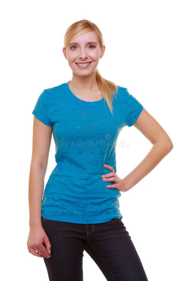 Portrait casual blond smiling girl female student isolated. Education college. royalty free stock photo Portrait casual blond smiling girl female student isolated. Education college. royalty free stock photo