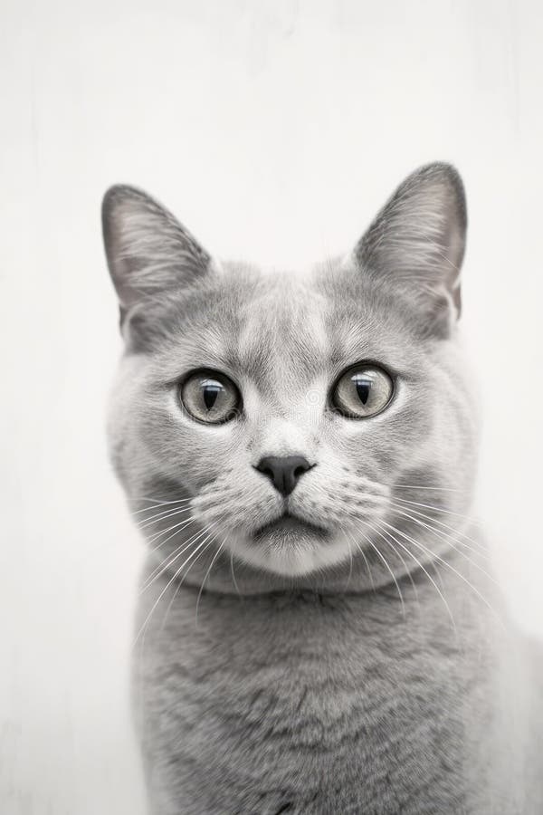 Portrait of a Cat with Silver Eyes Looking Surprised in Front of a