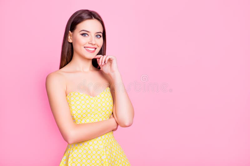 Portrait Of Charming Pretty With Beaming Smile Lady Stock