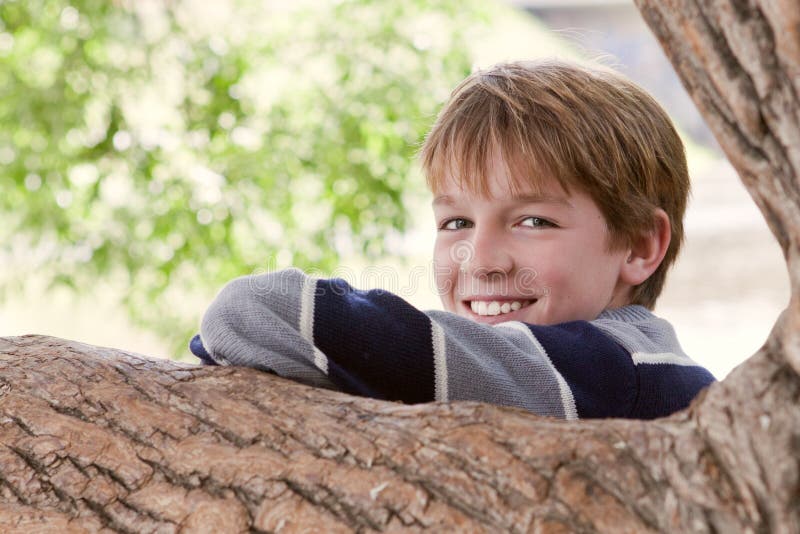 Portrait of cheerful boy, park, summer