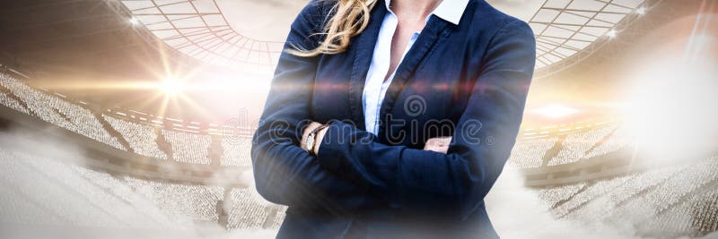 Composite image of portrait of cheerful businesswoman arms crossed stock photos Composite image of portrait of cheerful businesswoman arms crossed stock photos