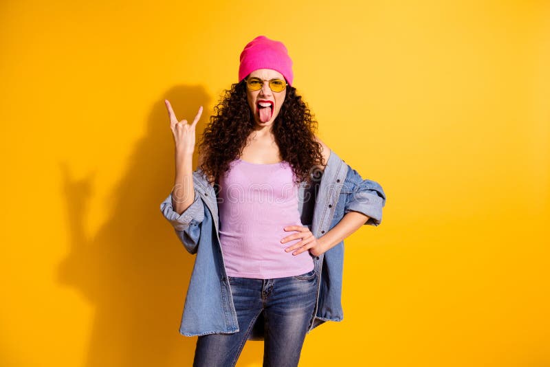 Portrait of cheerful positive cute youth girl have weekends free time swag event fool wear modern pink look isolated royalty free stock photography Portrait of cheerful positive cute youth girl have weekends free time swag event fool wear modern pink look isolated royalty free stock photography