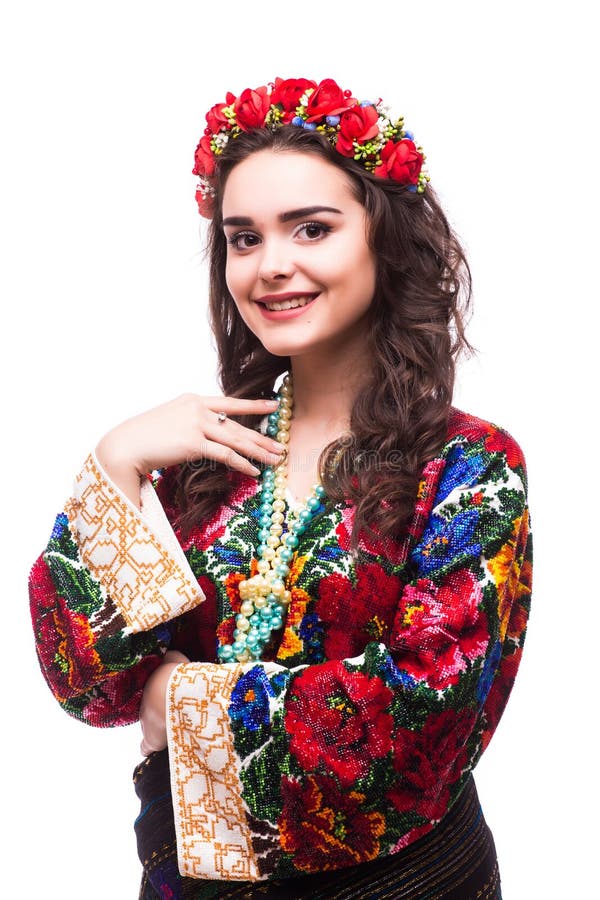 Portrait of Cheerful Ukrainian Girl Wearing National Embroidered Shirt ...