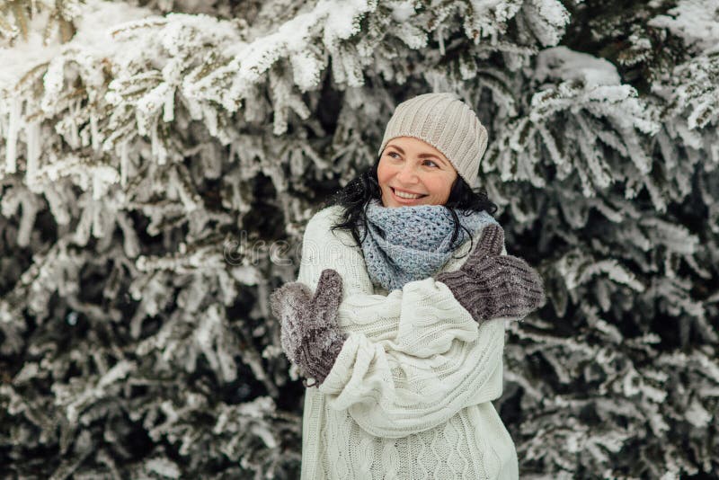 Happy Woman Feeling Cold in Winter Stock Image - Image of alone, deep ...