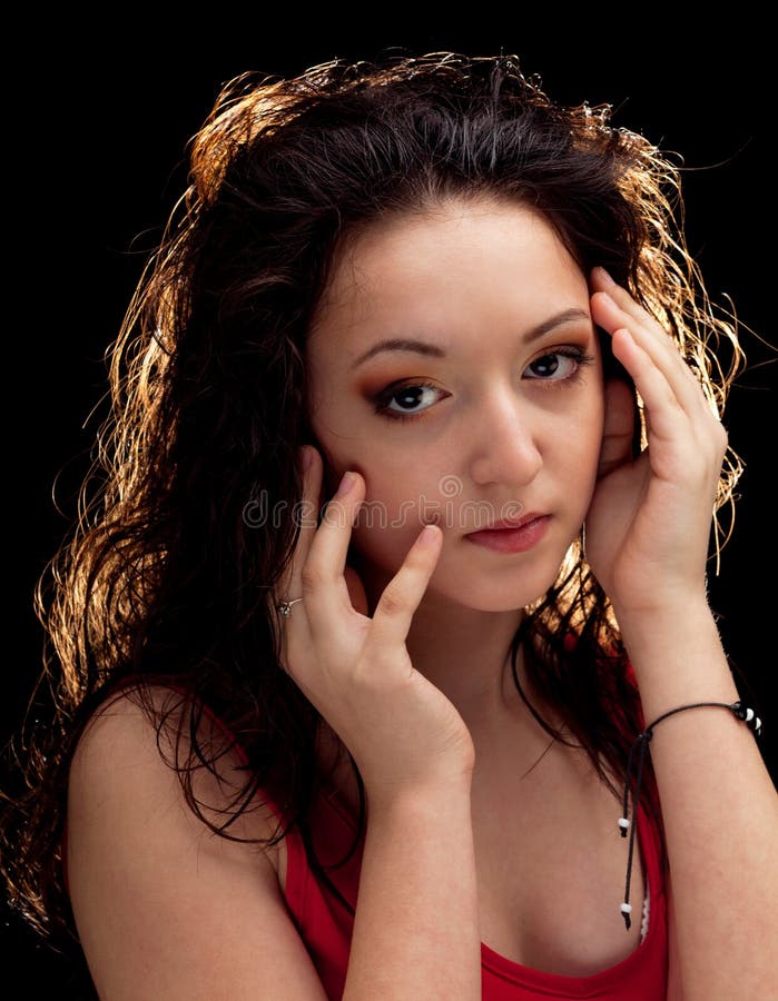 Portrait Of A Close Up Dark Haired Beautiful Girl Stock Image Image 