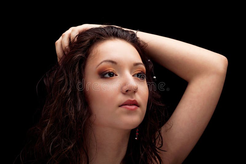 Portrait Of A Close Up Dark Haired Beautiful Girl Stock Image Image 
