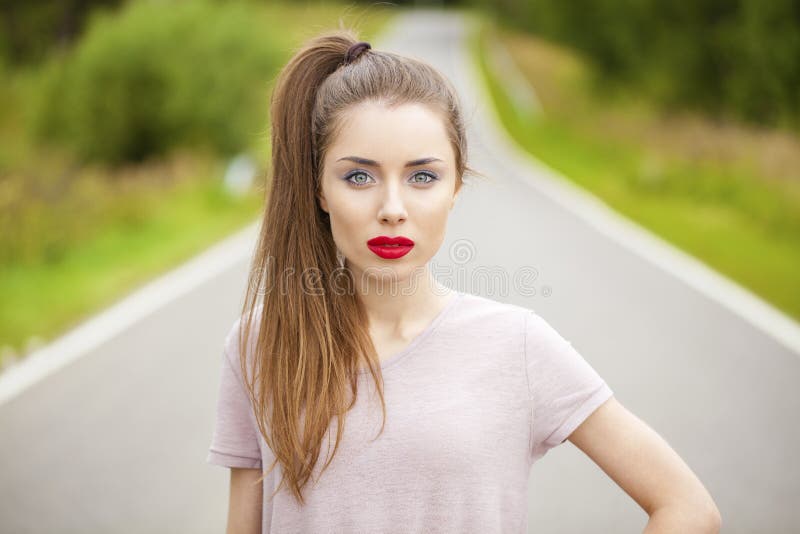 Portrait close up of young beautiful woman