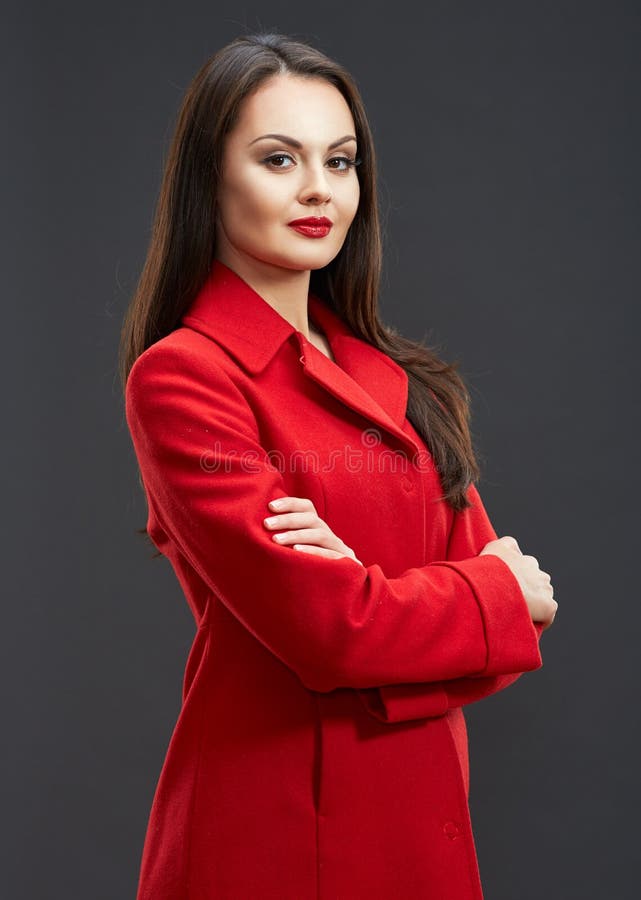 Portrait of Confident Business Woman Dressed in Red Coat. Stock Image ...