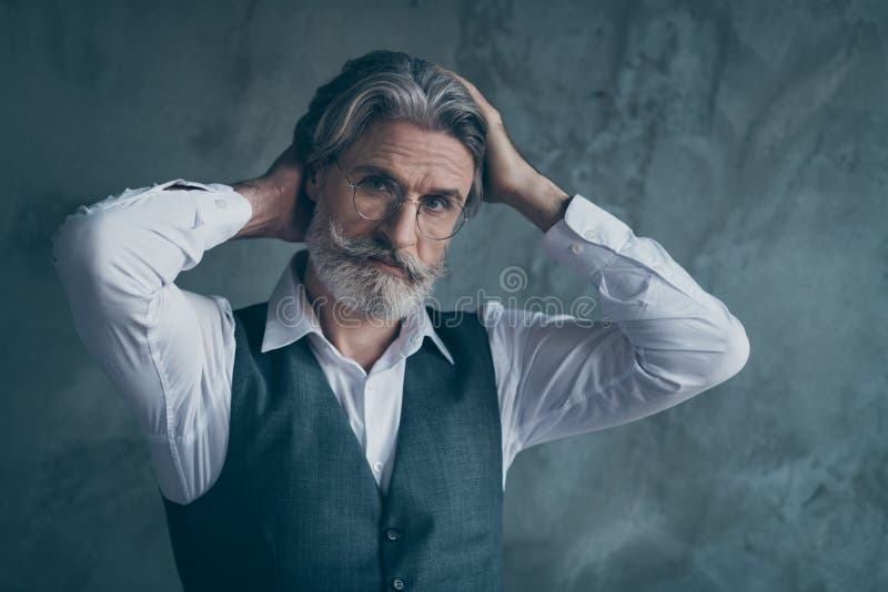 Portrait of Confident Cool Smart Rich Wealthy Old Man Touch His Hairdo  Hands Look Mirror Enjoy Spa Salon Hairstyle Work Stock Photo - Image of  business, businessman: 173825730