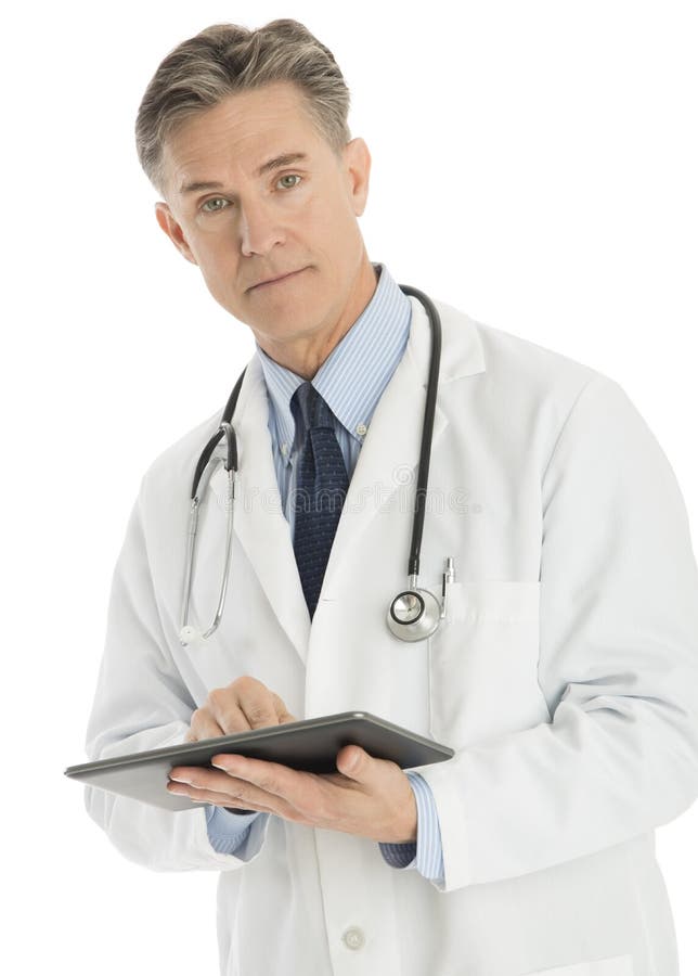 Portrait Of Confident Male Doctor Holding Digital Tablet