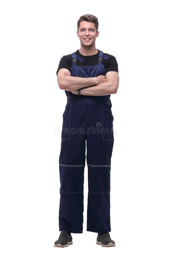 Portrait of confident man in overalls .isolated on white stock photos Portrait of confident man in overalls .isolated on white stock photos