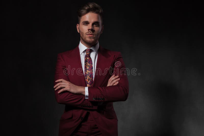 Portrait of Confident Man Wearing a Red Suit Stock Photo - Image of ...