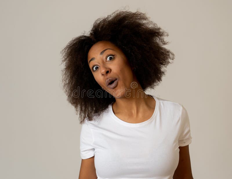 Portrait of Cool Beautiful African American Woman with Happy Funny Face  Expression and Afro Hair Stock Photo - Image of beauty, care: 148513224