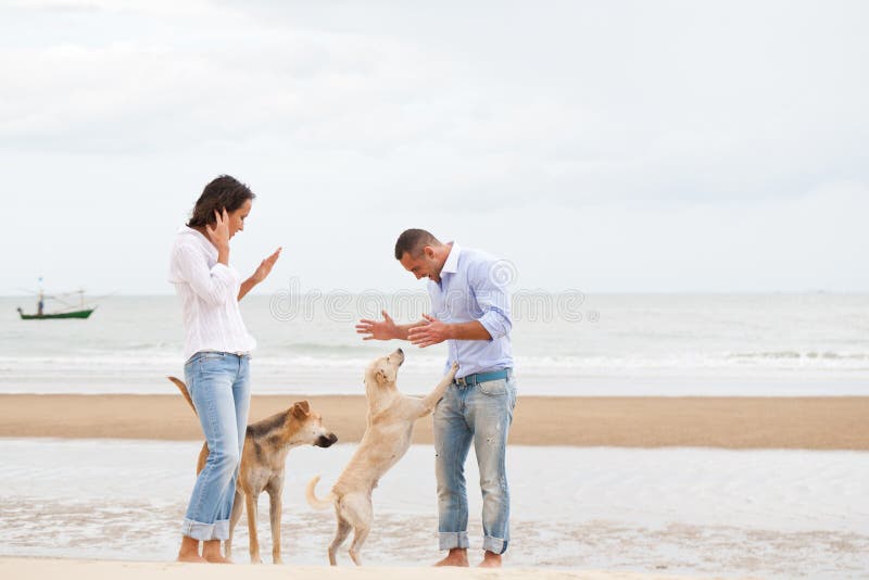 Portrait of a couple with dogs