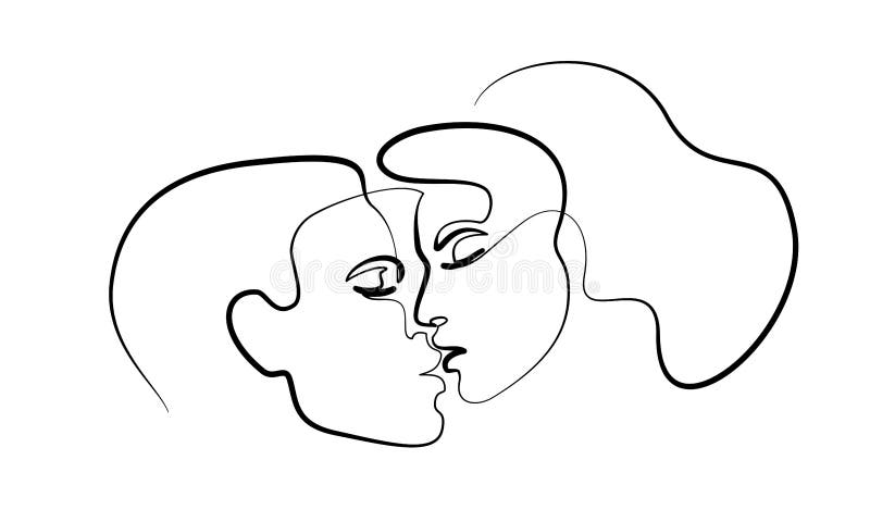 Line Drawings Men Women Kiss Stock Illustration 2184337023