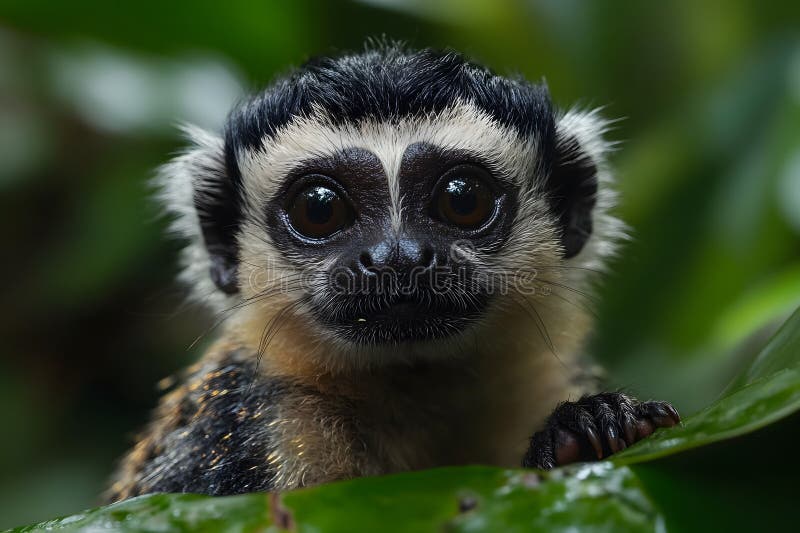 Portrait of a Curious Squirrel Monkey in Lush Jungle Habitat for Wildlife Photography Generative AI stock image