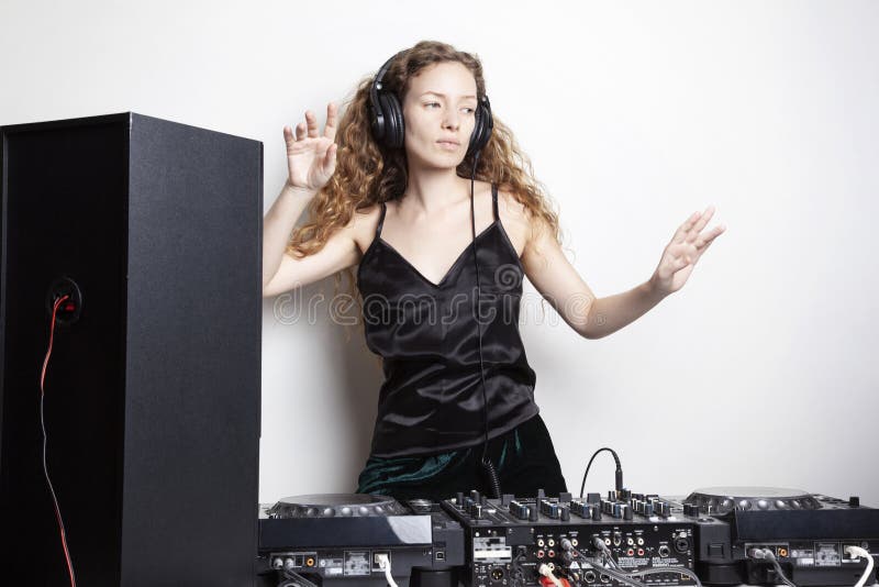 DJ Playing Music on Light Background Stock Photo - Image of lady, background:  196620754