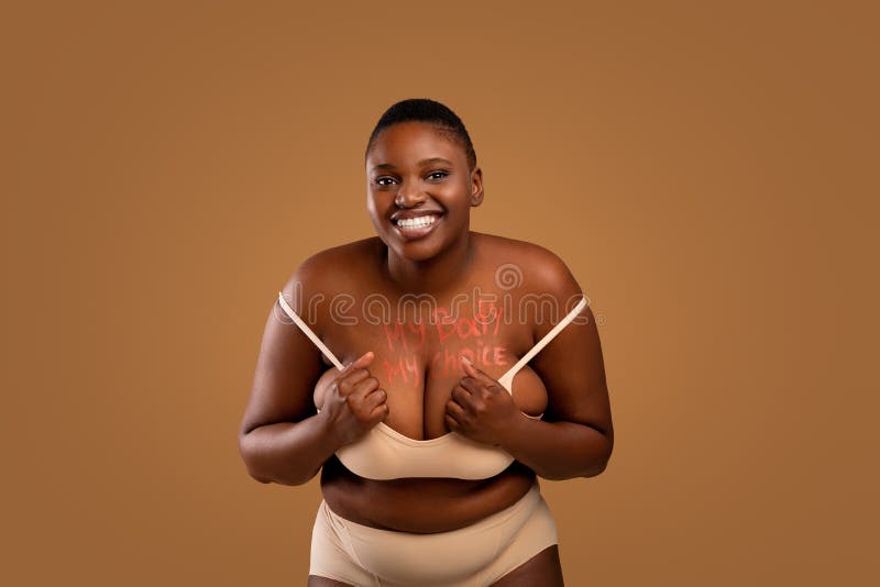 Premium Photo  Minimal waist up portrait of confident black woman wearing  underwear and smiling at camera against g