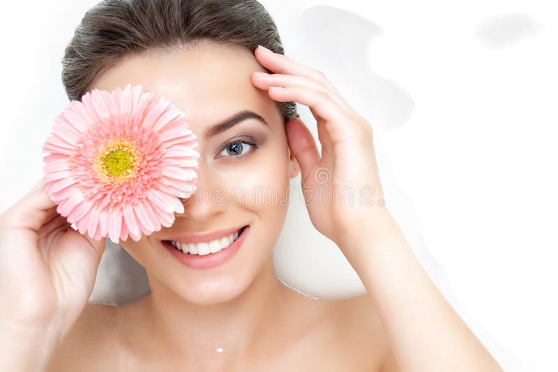 Portrait of woman taking spa bath. Skin beauty health care concept stock photography Portrait of woman taking spa bath. Skin beauty health care concept stock photography