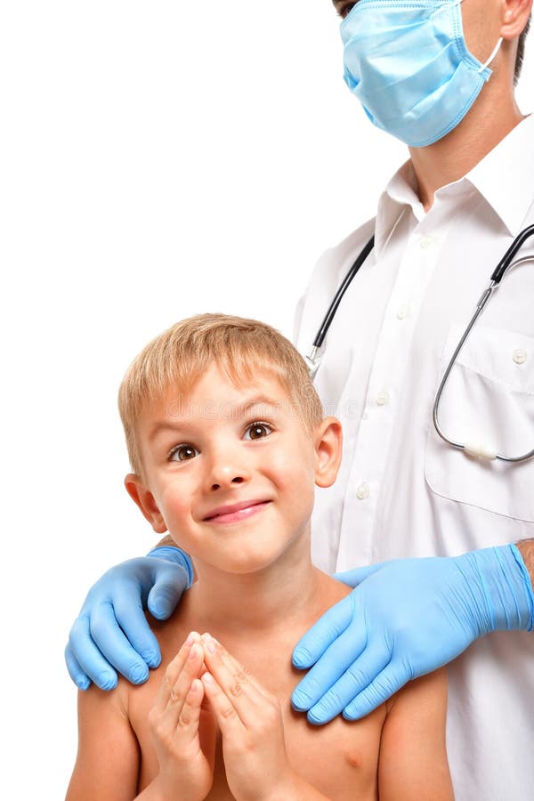 Portrait of a cute boy asking for help from a doctor stock images Portrait of a cute boy asking for help from a doctor stock images