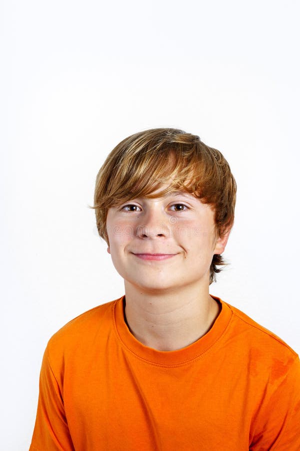 Boy with Orange Shirt Drinks Water Stock Image Image of portrait