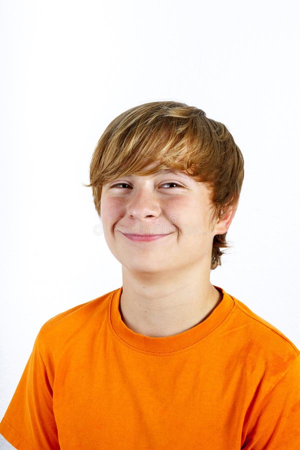 Boy with Orange Shirt Drinks Water Stock Image Image of portrait