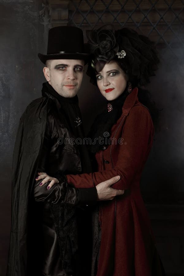 Cute Couple Dressed in Old Fashioned Vampire Style Clothes Stock Photo ...