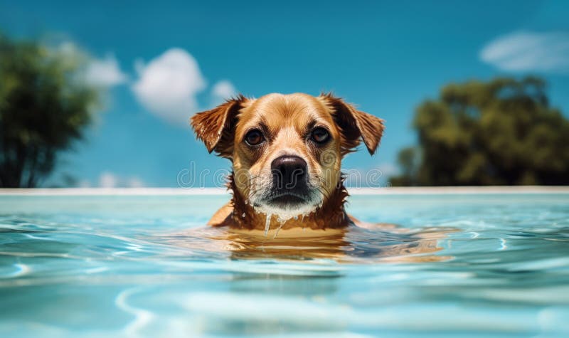 Portrait of a cute dog in swimming pool royalty free illustration
