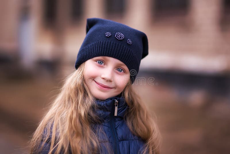 Portrait of a Cute Girl 7 Years Old in the Park Stock Photo - Image of ...