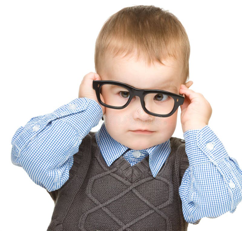 Portrait of a Cute Little Boy Wearing Glasses Stock Photo Image of