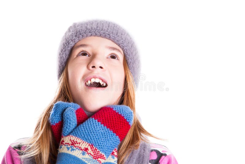 Portrait of Cute Little Girl Looking Up Stock Image - Image of ...